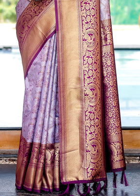 Light Purple Spun Silk Saree With Blouse Piece