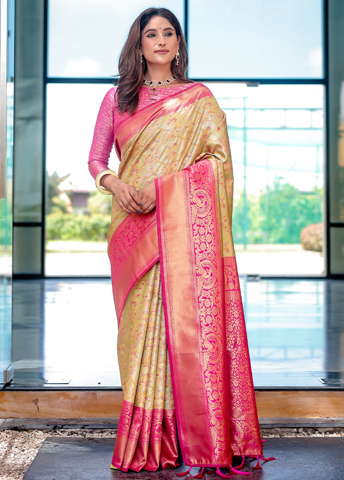 Yellow Spun Silk Saree With Blouse Piece