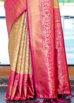 Yellow Spun Silk Saree With Blouse Piece