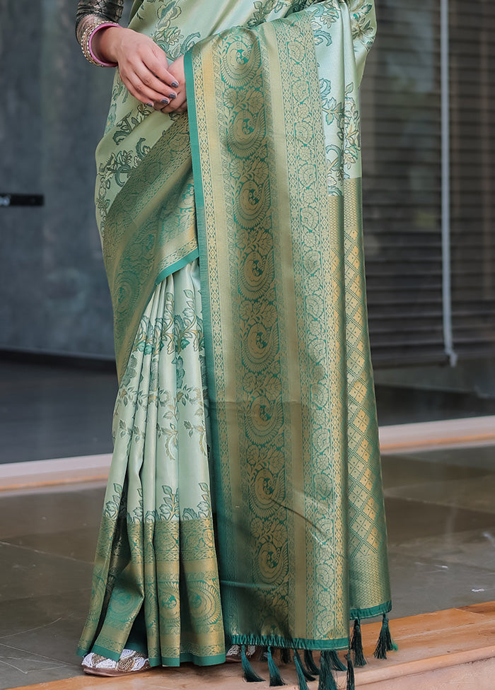 Sea Green Spun Silk Saree With Blouse Piece