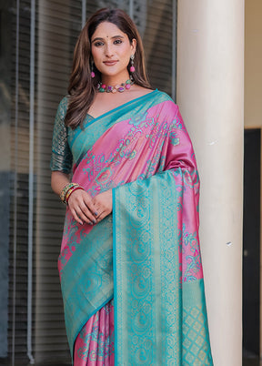 Pink Spun Silk Saree With Blouse Piece