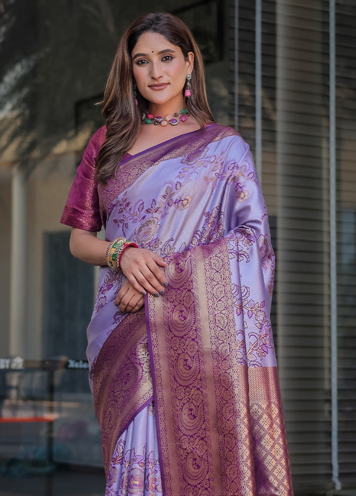 Light Purple Spun Silk Saree With Blouse Piece