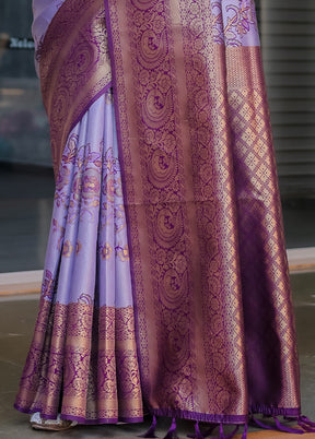 Light Purple Spun Silk Saree With Blouse Piece