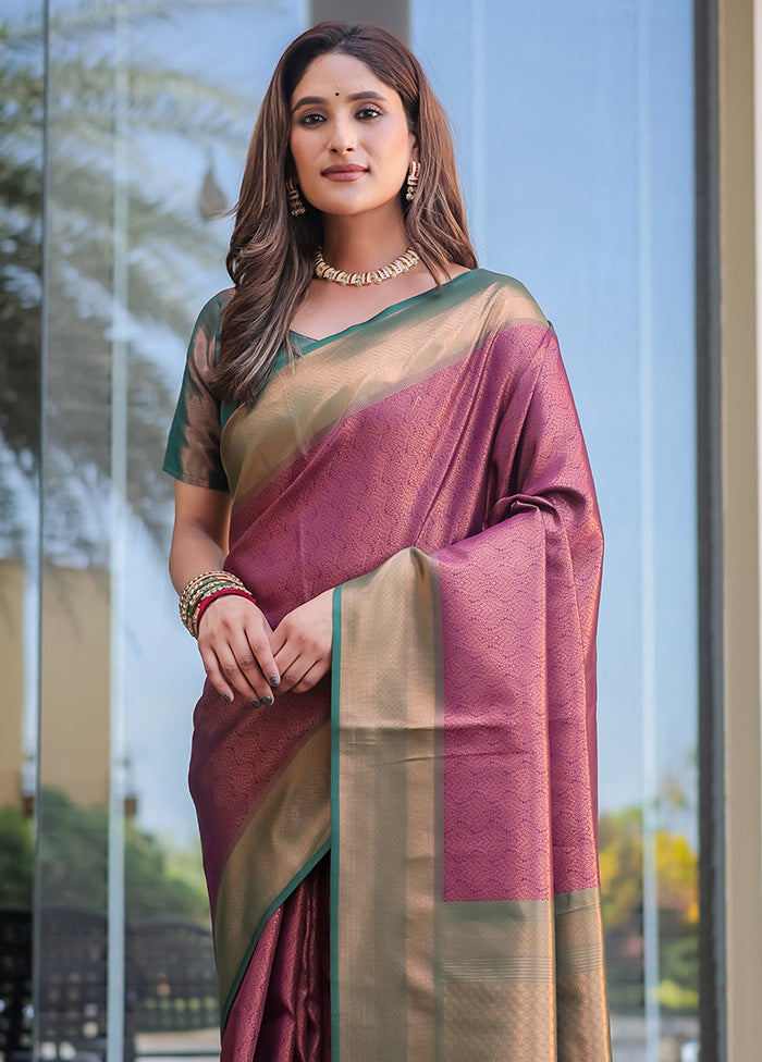 Wine Kanjivaram Silk Saree With Blouse Piece