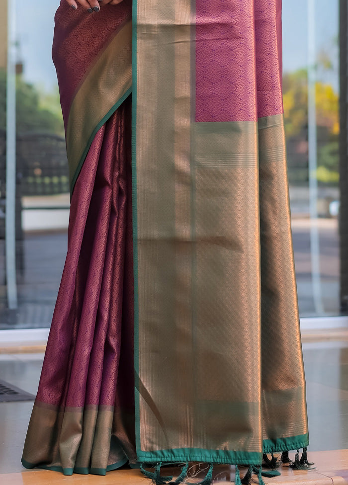 Wine Kanjivaram Silk Saree With Blouse Piece