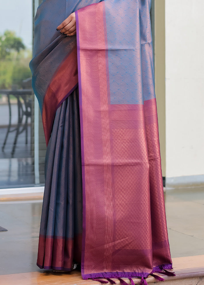 Blue Kanjivaram Silk Saree With Blouse Piece