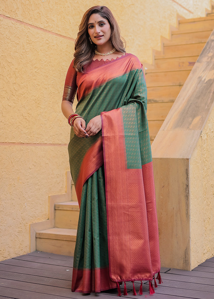 Green Kanjivaram Silk Saree With Blouse Piece