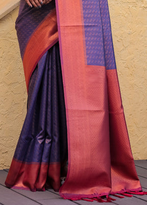 Purple Kanjivaram Silk Saree With Blouse Piece