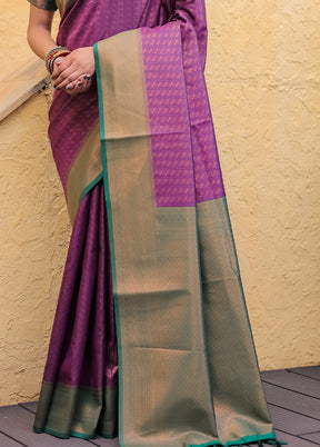 Wine Kanjivaram Silk Saree With Blouse Piece