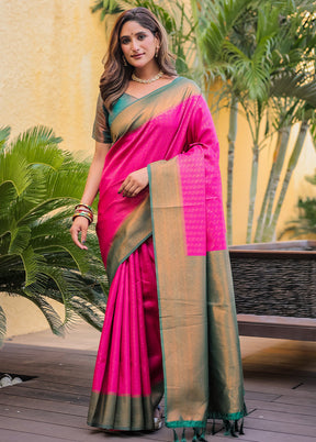 Pink Kanjivaram Silk Saree With Blouse Piece