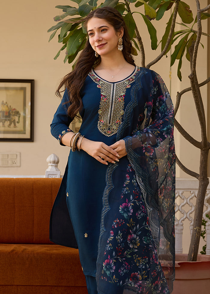 3 Pc Blue Silk Suit Set