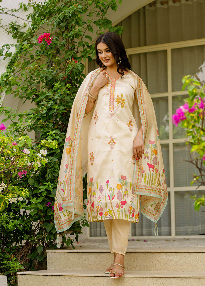 3 Pc Cream Silk Suit Set