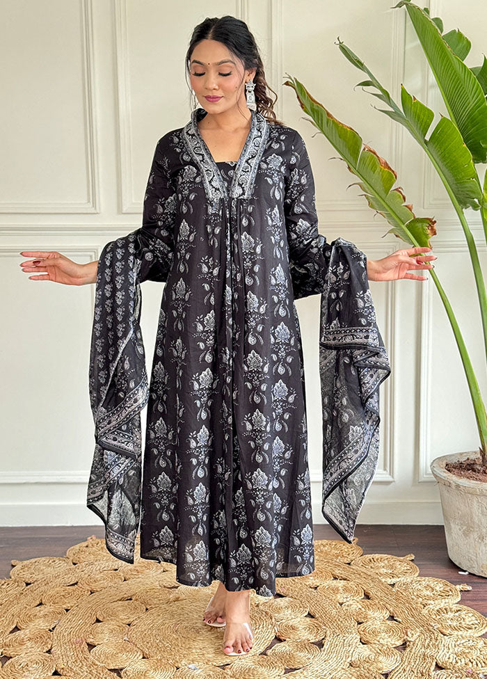 3 Pc Black Cotton Suit Set
