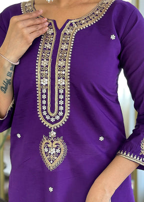 3 Pc Purple Silk Suit Set