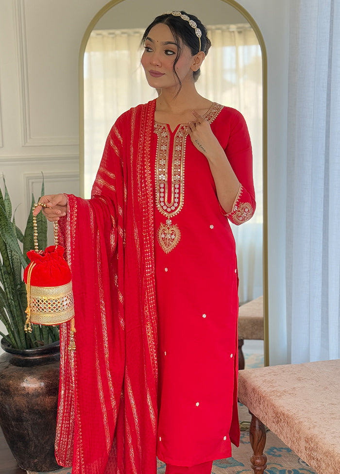 3 Pc Red Silk Suit Set