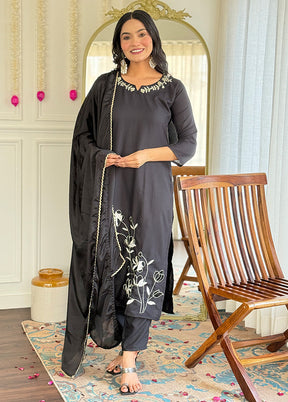3 Pc Black Silk Suit Set