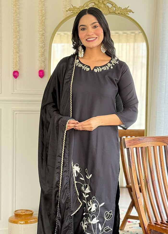 3 Pc Black Silk Suit Set