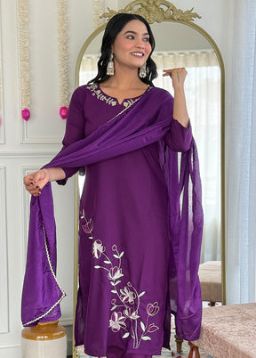 3 Pc Wine Silk Suit Set