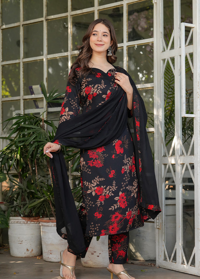 3 Pc Black Silk Suit Set
