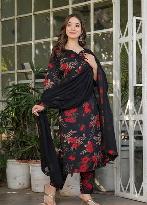 3 Pc Black Silk Suit Set