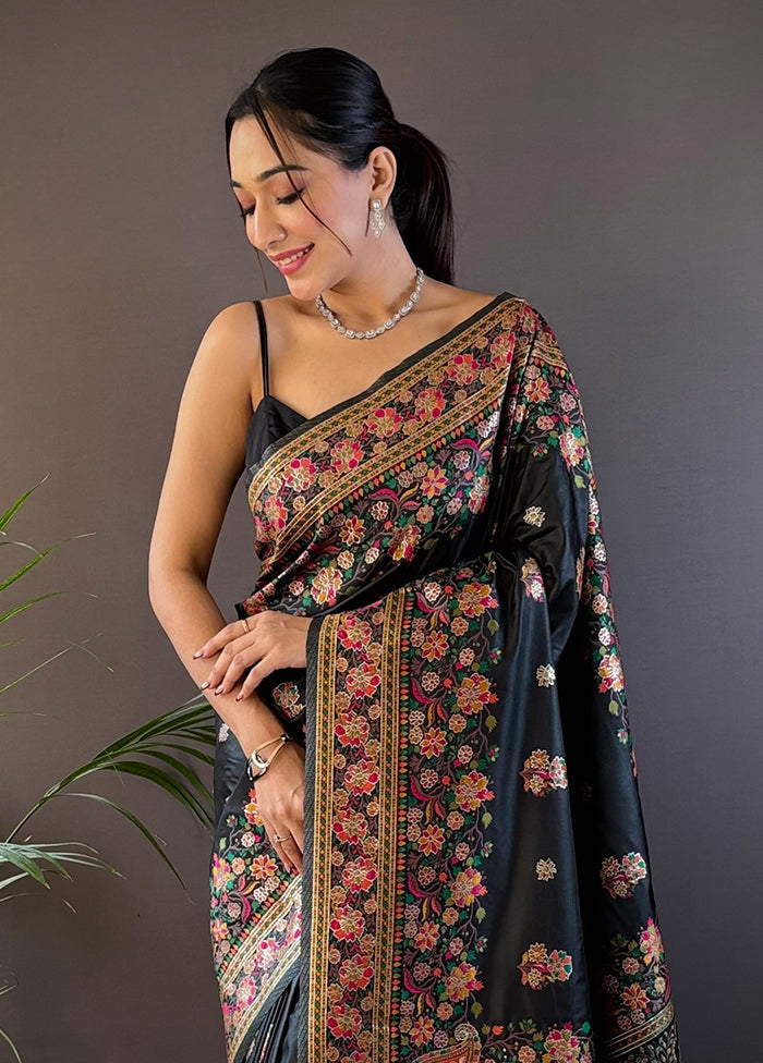 Black Spun Silk Saree With Blouse Piece