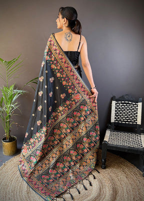 Black Spun Silk Saree With Blouse Piece
