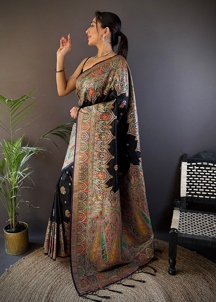 Black Spun Silk Saree With Blouse Piece