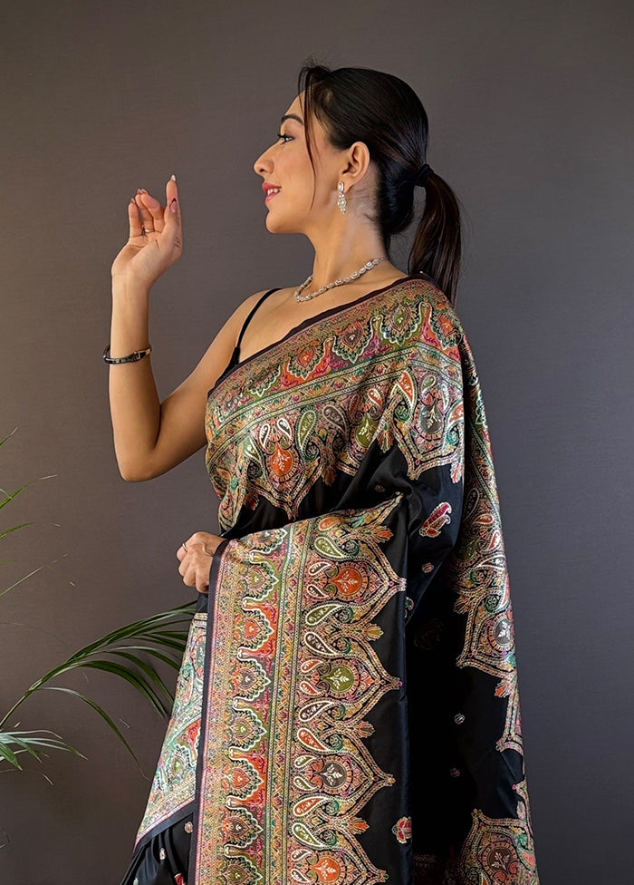 Black Spun Silk Saree With Blouse Piece