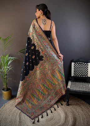 Black Spun Silk Saree With Blouse Piece