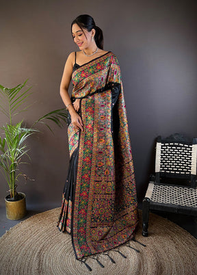 Black Spun Silk Saree With Blouse Piece