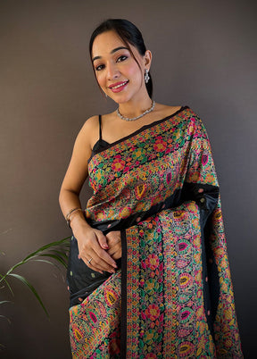 Black Spun Silk Saree With Blouse Piece