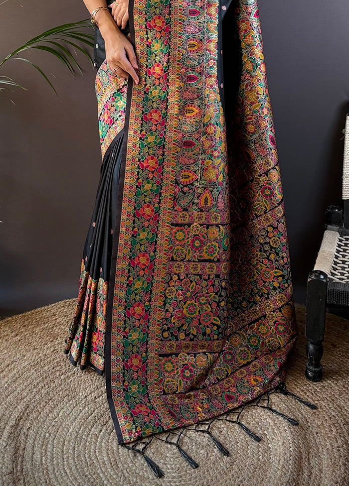 Black Spun Silk Saree With Blouse Piece