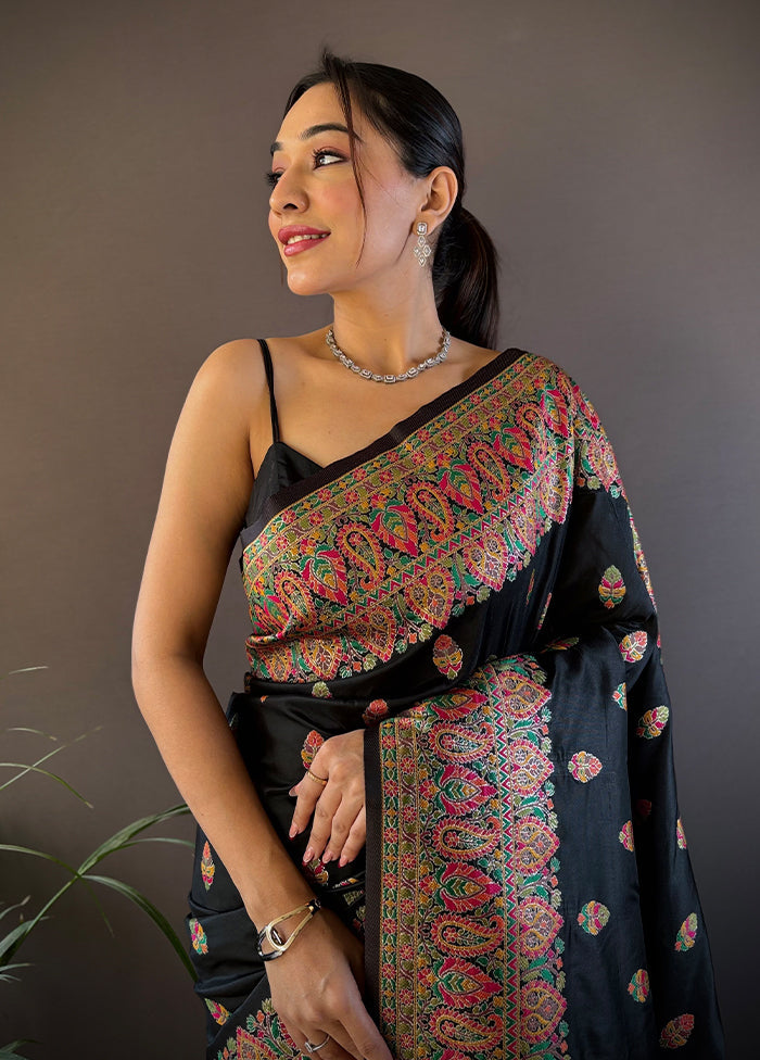 Black Spun Silk Saree With Blouse Piece