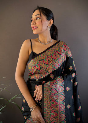 Black Spun Silk Saree With Blouse Piece