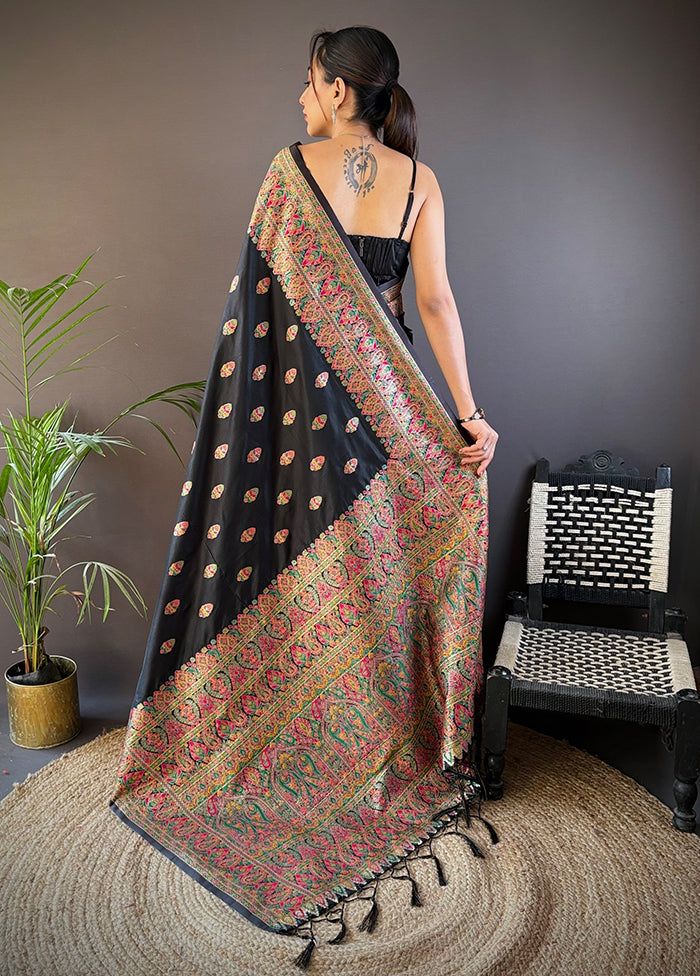 Black Spun Silk Saree With Blouse Piece