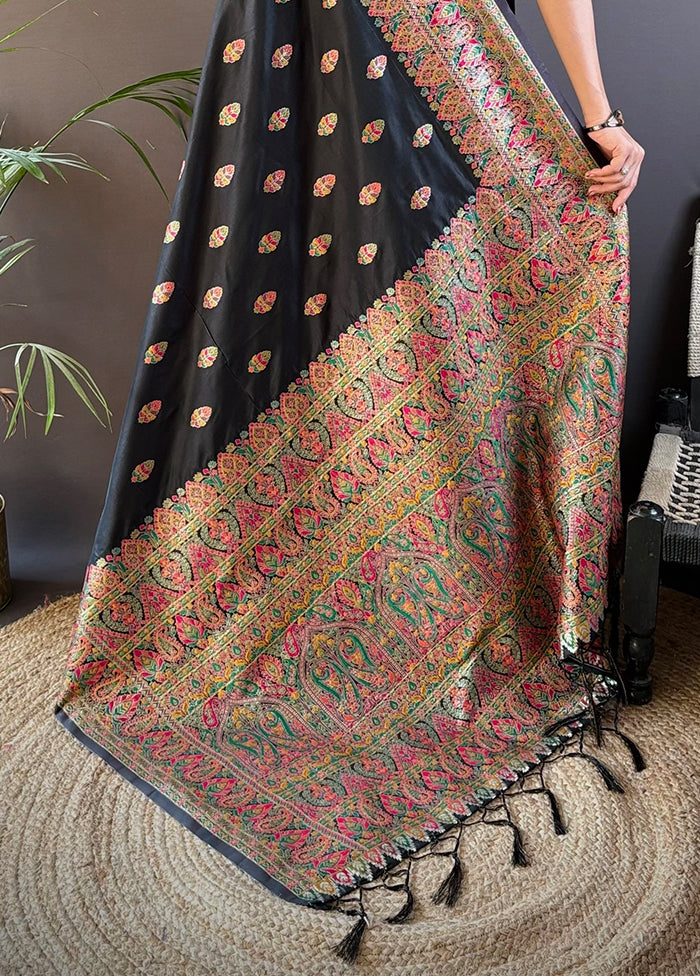Black Spun Silk Saree With Blouse Piece