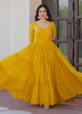 Golden Woven Work Silk Gown