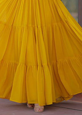 Golden Woven Work Silk Gown