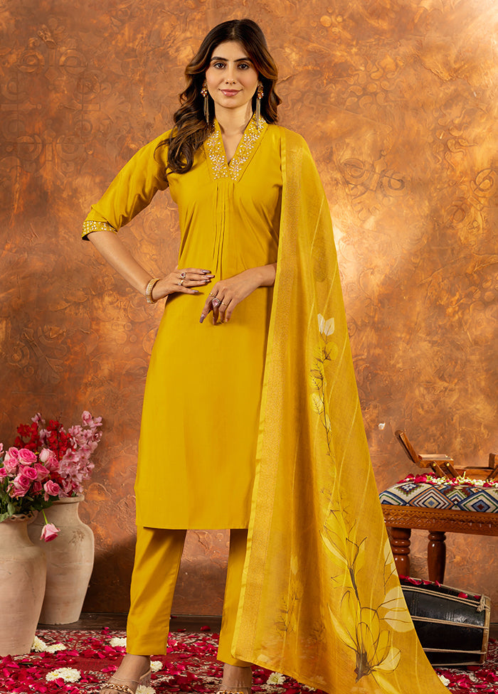 3 Pc Yellow Silk Suit Set