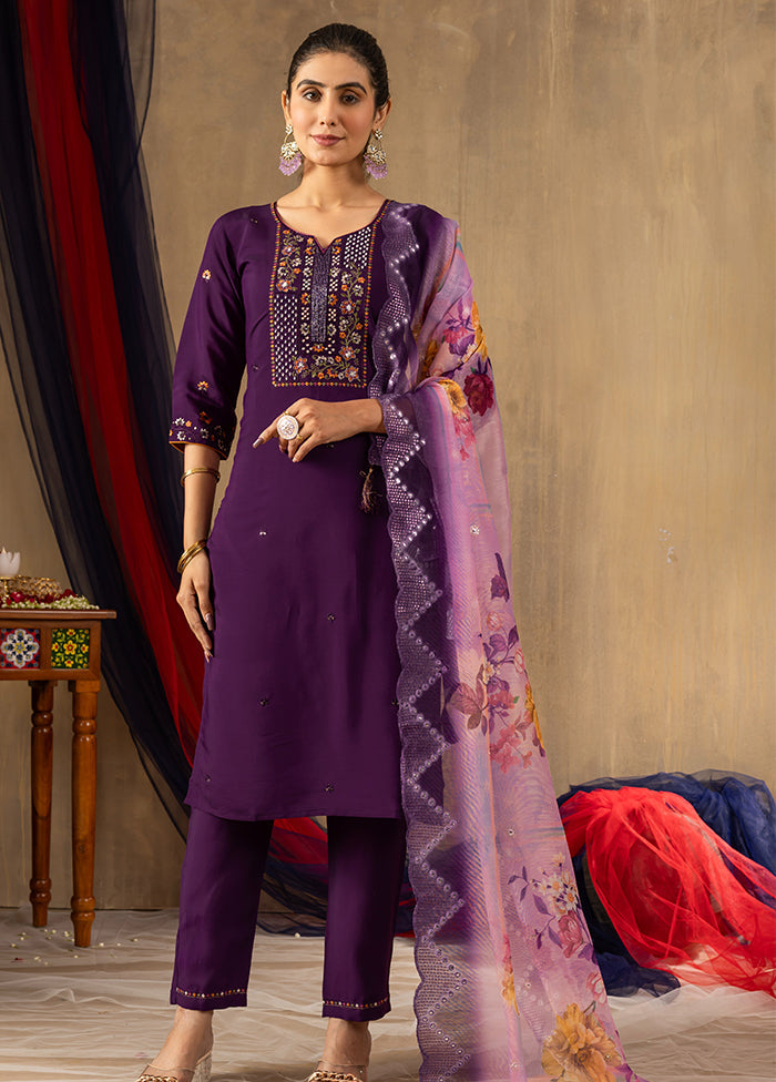 3 Pc Purple Silk Suit Set