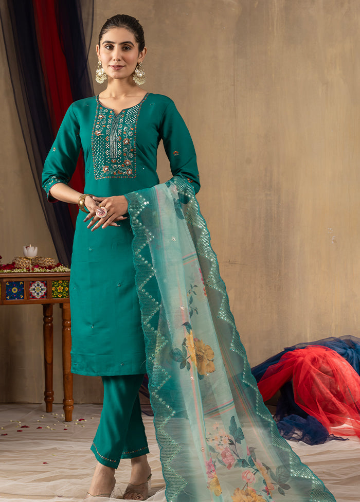 3 Pc Green Silk Suit Set
