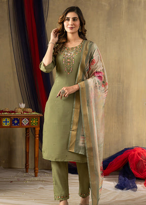 3 Pc Green Silk Suit Set