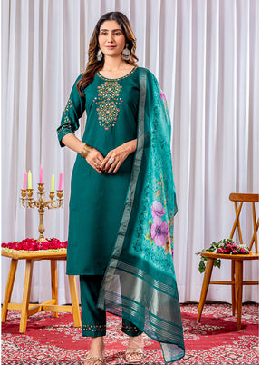 3 Pc Green Silk Suit Set