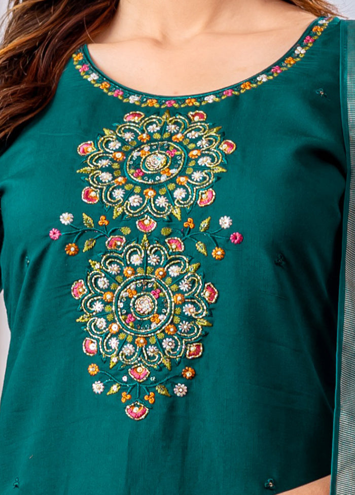 3 Pc Green Silk Suit Set