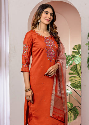 3 Pc Orange Silk Suit Set