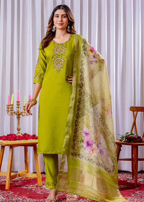 3 Pc Green Silk Suit Set