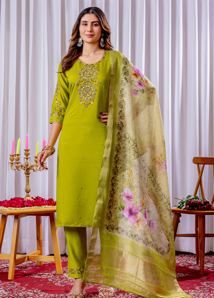 3 Pc Green Silk Suit Set