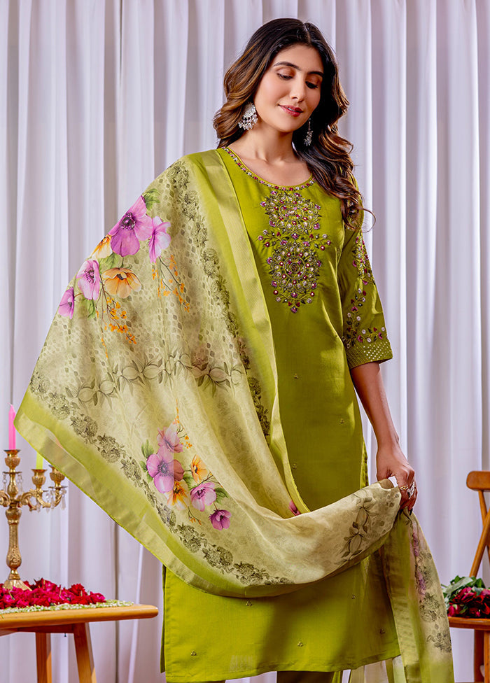 3 Pc Green Silk Suit Set