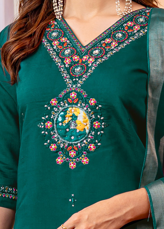 3 Pc Green Silk Suit Set
