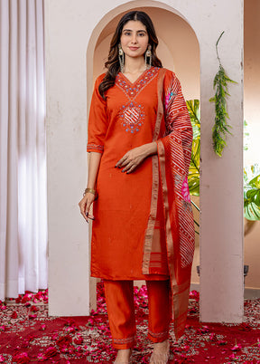 3 Pc Orange Silk Suit Set